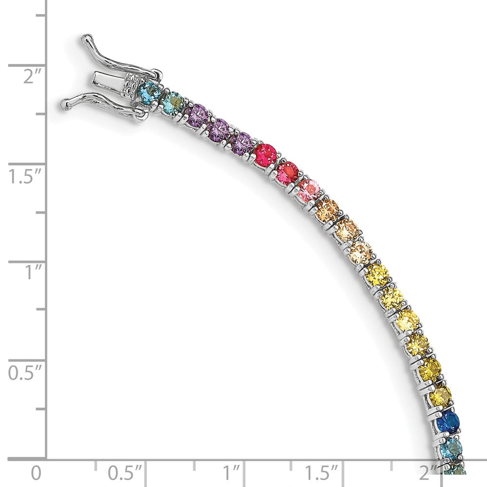 Sterling Silver Prizma Rhodium-Plated 7 Inch 3mm Colorful Cz Tennis Bracelet