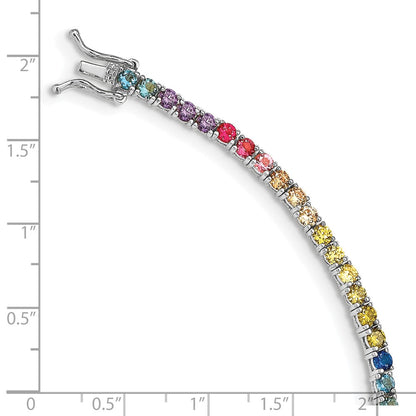 Sterling Silver Prizma Rhodium-Plated 7 Inch 3mm Colorful Cz Tennis Bracelet