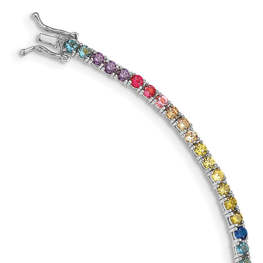Sterling Silver Prizma Rhodium-Plated 7 Inch 3mm Colorful Cz Tennis Bracelet