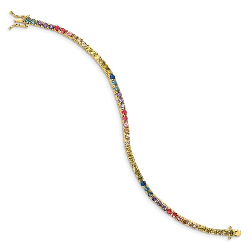 Sterling Silver Prizma Gold-Tone 14K Flash Gold-Plated 7 Inch 3mm Colorful Cz Tennis Bracelet