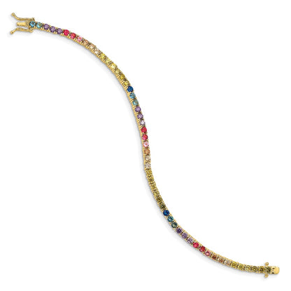 Sterling Silver Prizma Gold-Tone 14K Flash Gold-Plated 7 Inch 3mm Colorful Cz Tennis Bracelet
