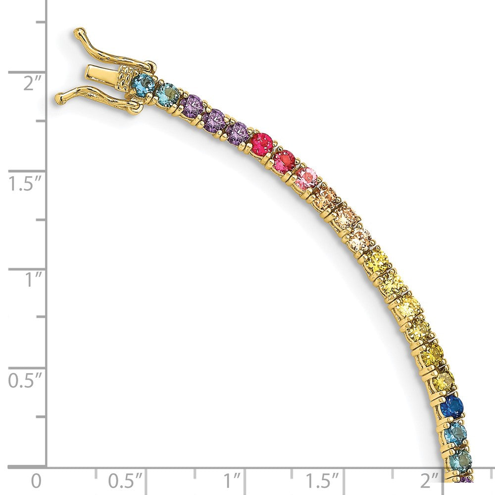 Sterling Silver Prizma Gold-Tone 14K Flash Gold-Plated 7 Inch 3mm Colorful Cz Tennis Bracelet