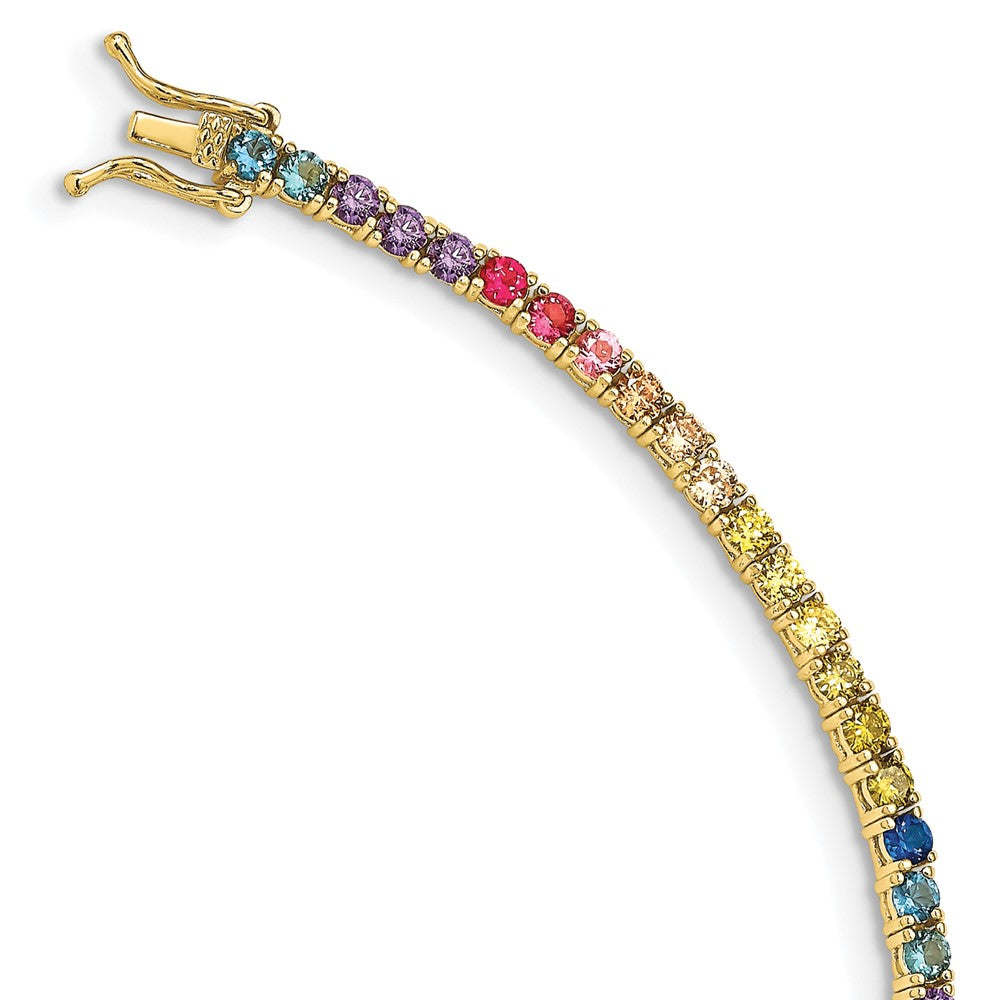 Sterling Silver Prizma Gold-Tone 14K Flash Gold-Plated 7 Inch 3mm Colorful Cz Tennis Bracelet