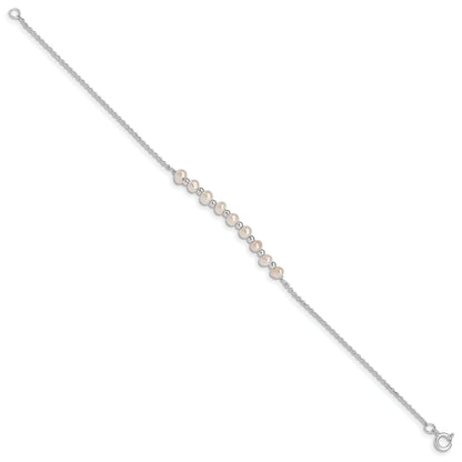 6.5 Inch Sterling Silver White Semi-Round Freshwater Cultured Pearl Bracelet