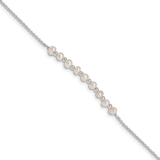 6.5 Inch Sterling Silver White Semi-Round Freshwater Cultured Pearl Bracelet