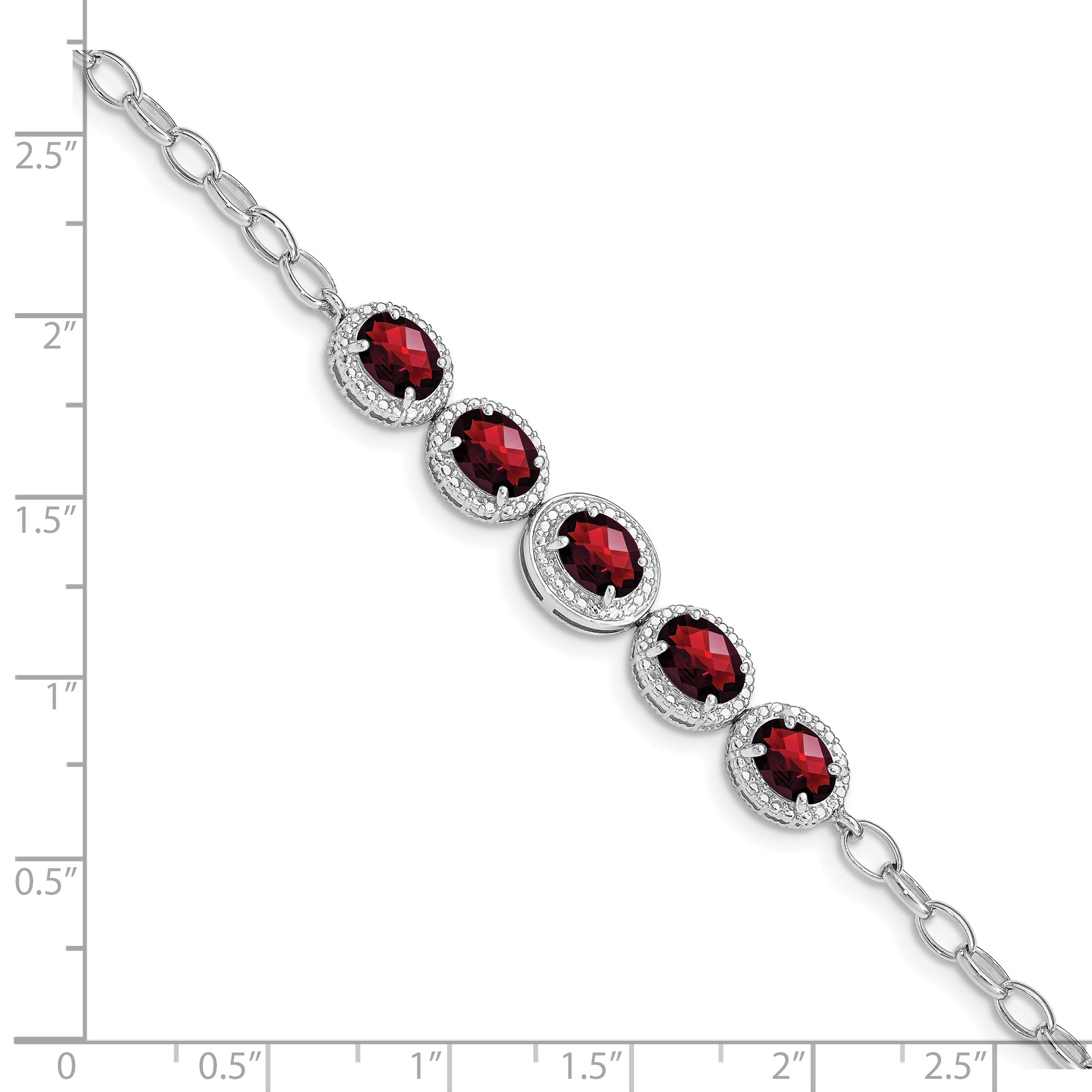 8 Inch Sterling Silver Rhod-Plat Garnet Bracelet