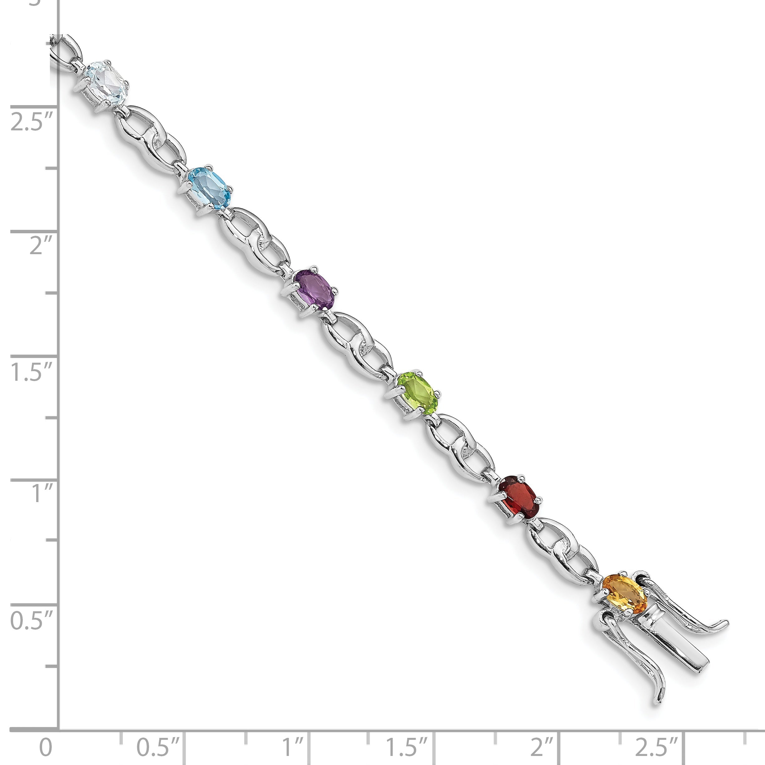 7.5 Inch Sterling Silver Rhod-Plat Ameth, Bl Top Citri, Perid, Garnet Bracelet