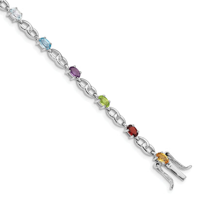7.5 Inch Sterling Silver Rhod-Plat Ameth, Bl Top Citri, Perid, Garnet Bracelet