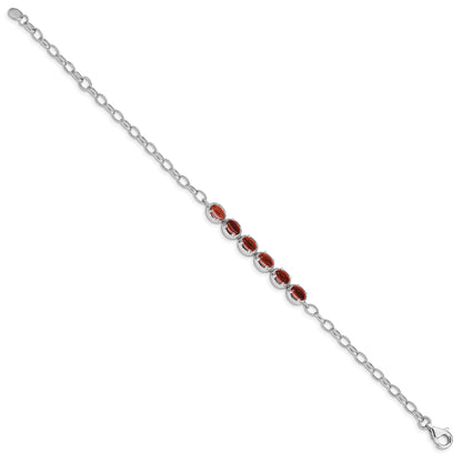 8 Inch Sterling Silver Rhodium-Plated Garnet Bracelet