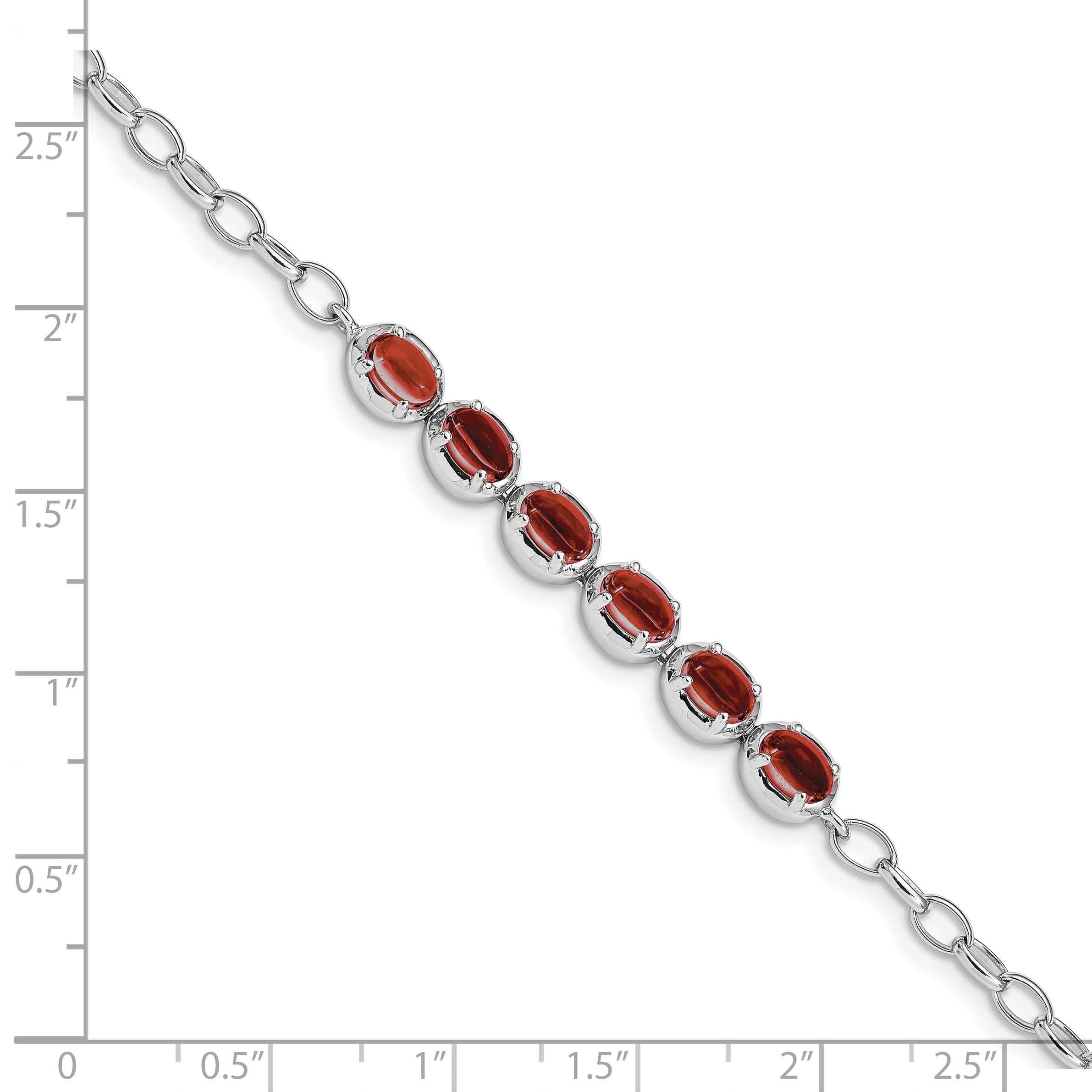 8 Inch Sterling Silver Rhodium-Plated Garnet Bracelet