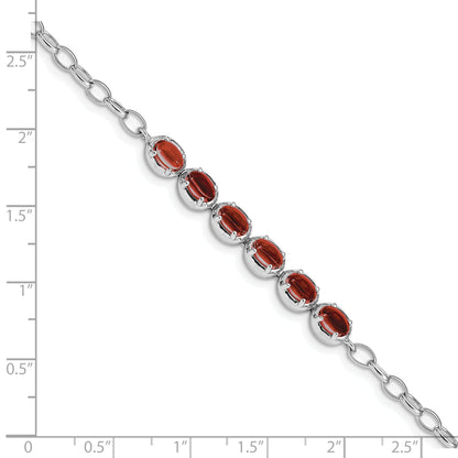 8 Inch Sterling Silver Rhodium-Plated Garnet Bracelet