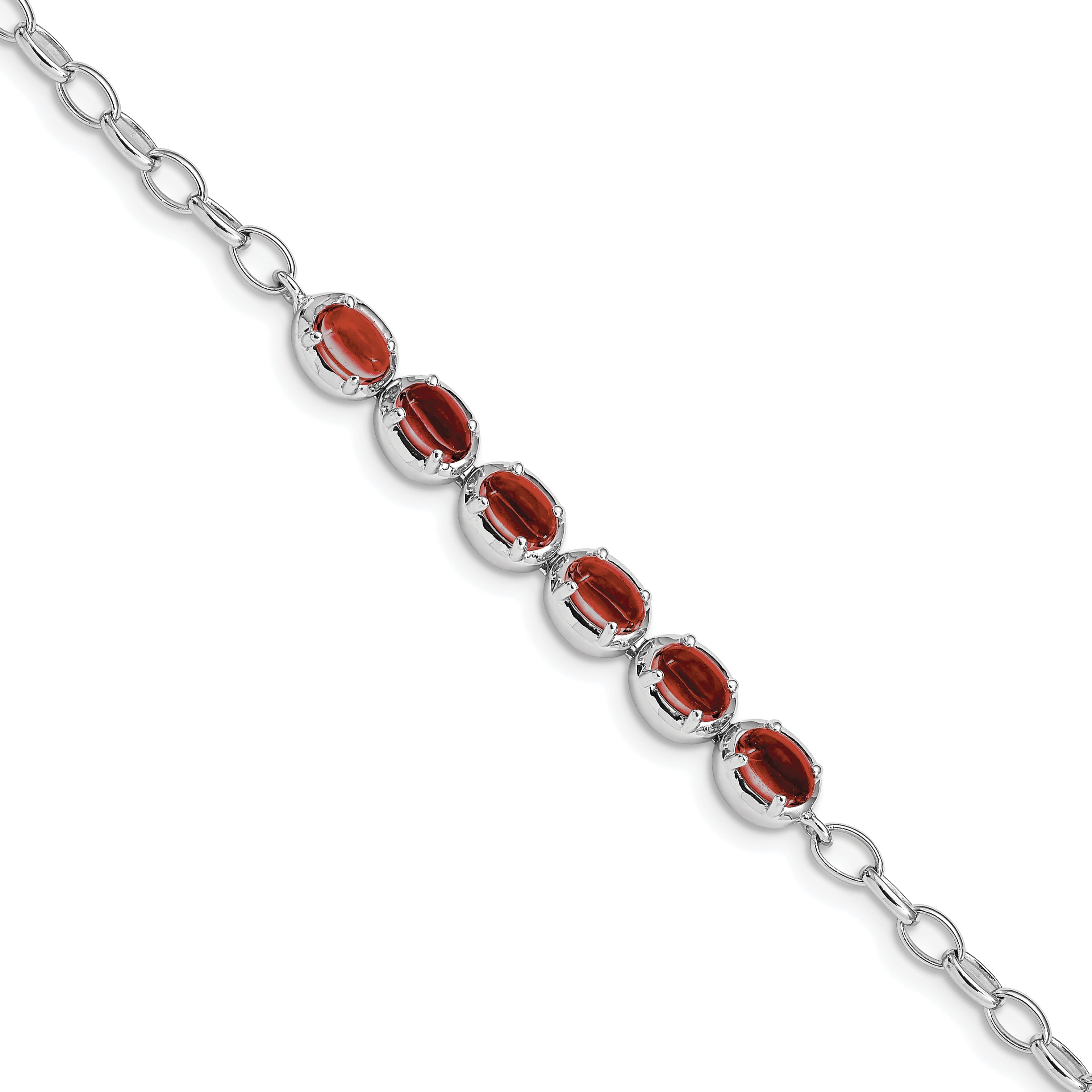 8 Inch Sterling Silver Rhodium-Plated Garnet Bracelet