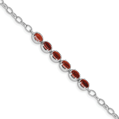 8 Inch Sterling Silver Rhodium-Plated Garnet Bracelet