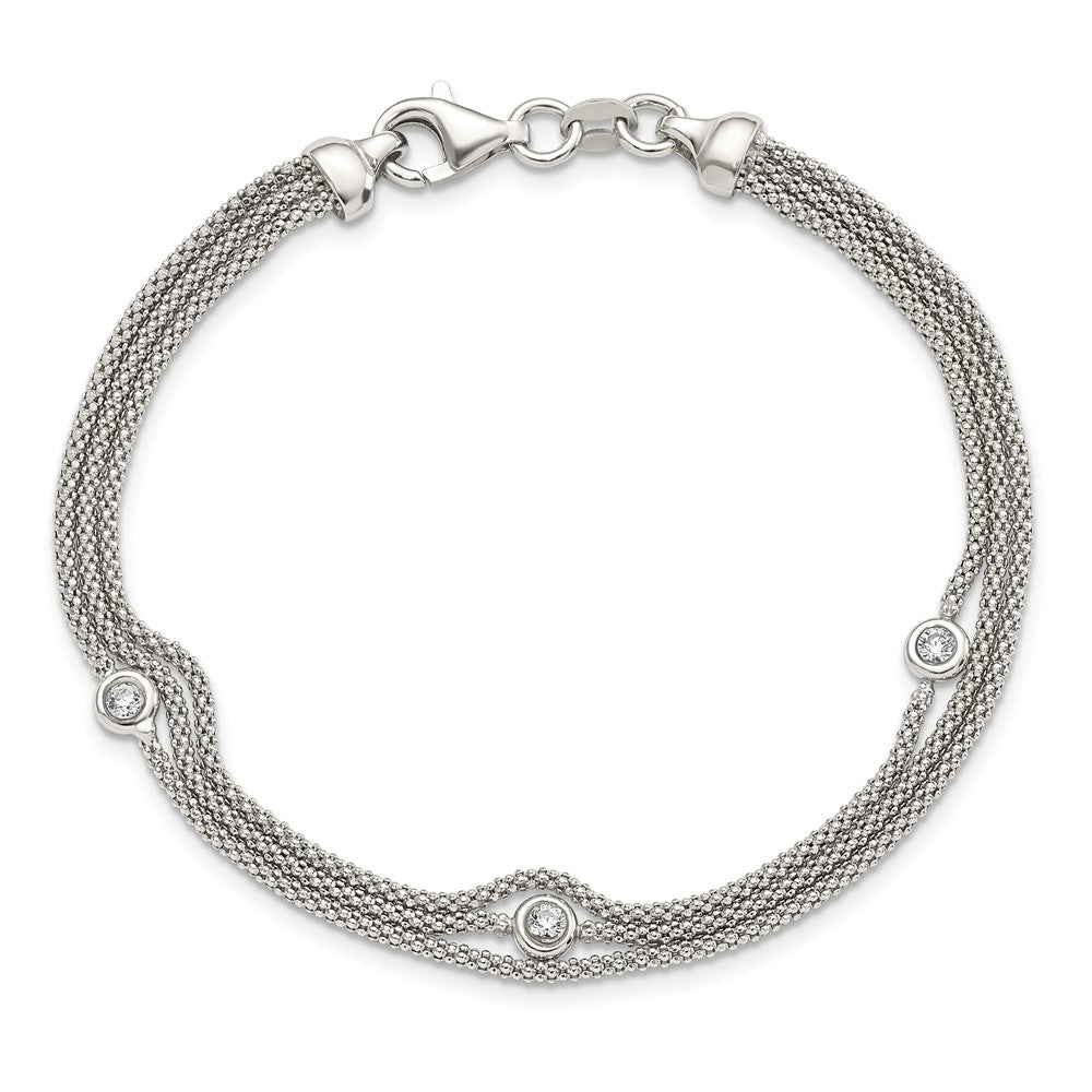 7.5 Inch Sterling Silver Polished Multi Strand Cz Bracelet