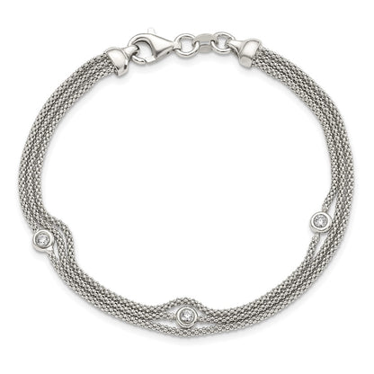7.5 Inch Sterling Silver Polished Multi Strand Cz Bracelet
