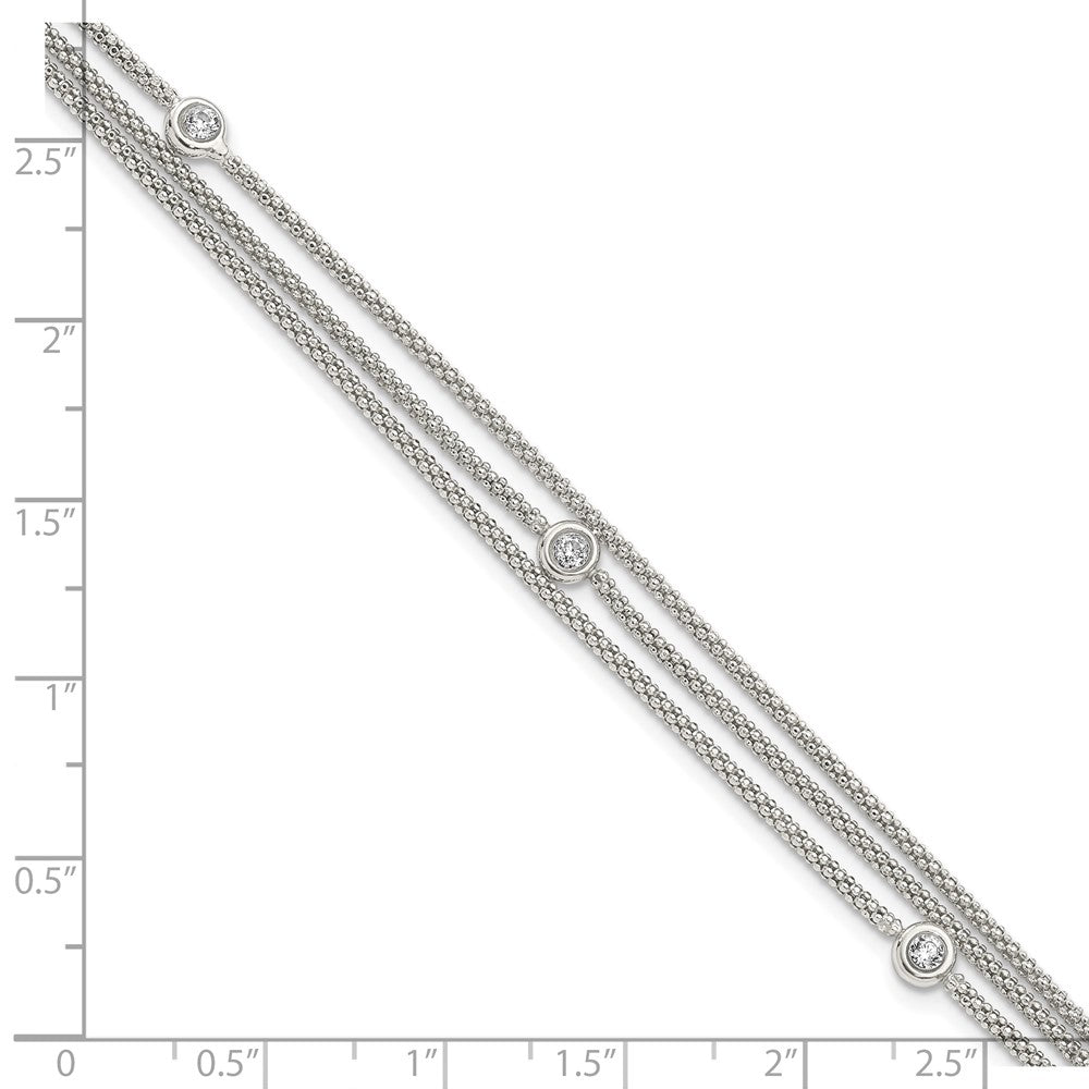 7.5 Inch Sterling Silver Polished Multi Strand Cz Bracelet