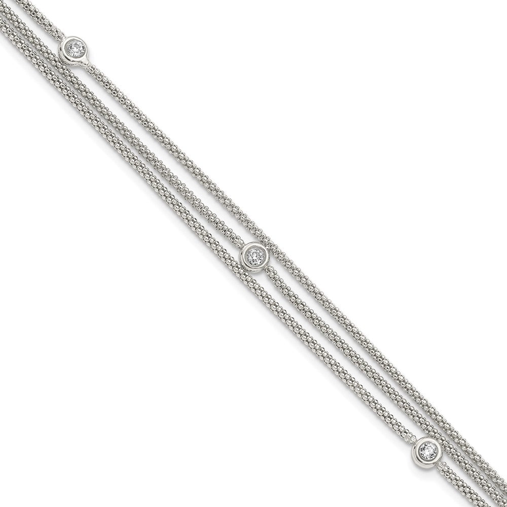 7.5 Inch Sterling Silver Polished Multi Strand Cz Bracelet