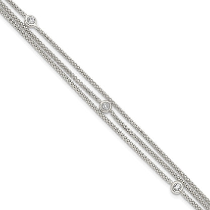 7.5 Inch Sterling Silver Polished Multi Strand Cz Bracelet
