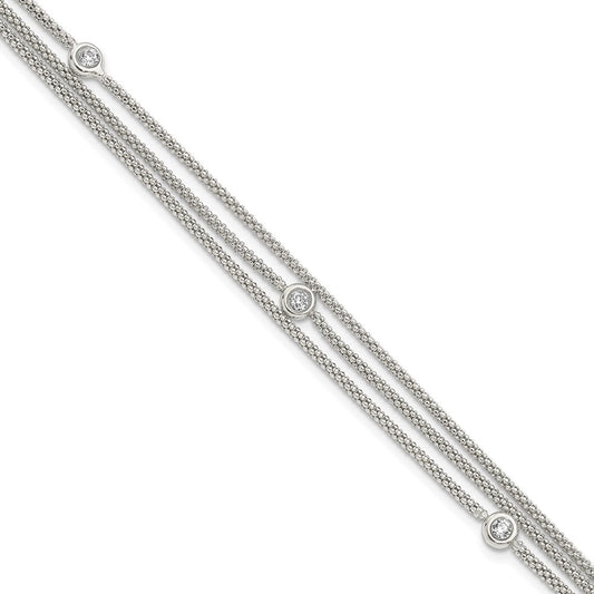 7.5 Inch Sterling Silver Polished Multi Strand Cz Bracelet