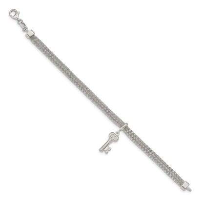 7.5 Inch Sterling Silver Polished Multi Strand Key Dangle Bracelet