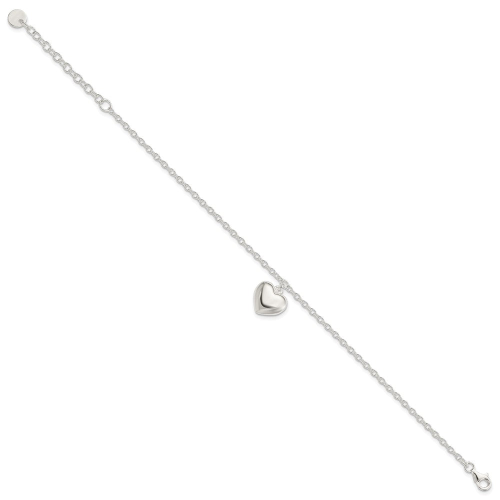 8 Inch Sterling Silver Puffed Heart W/1.5In Ext Bracelet