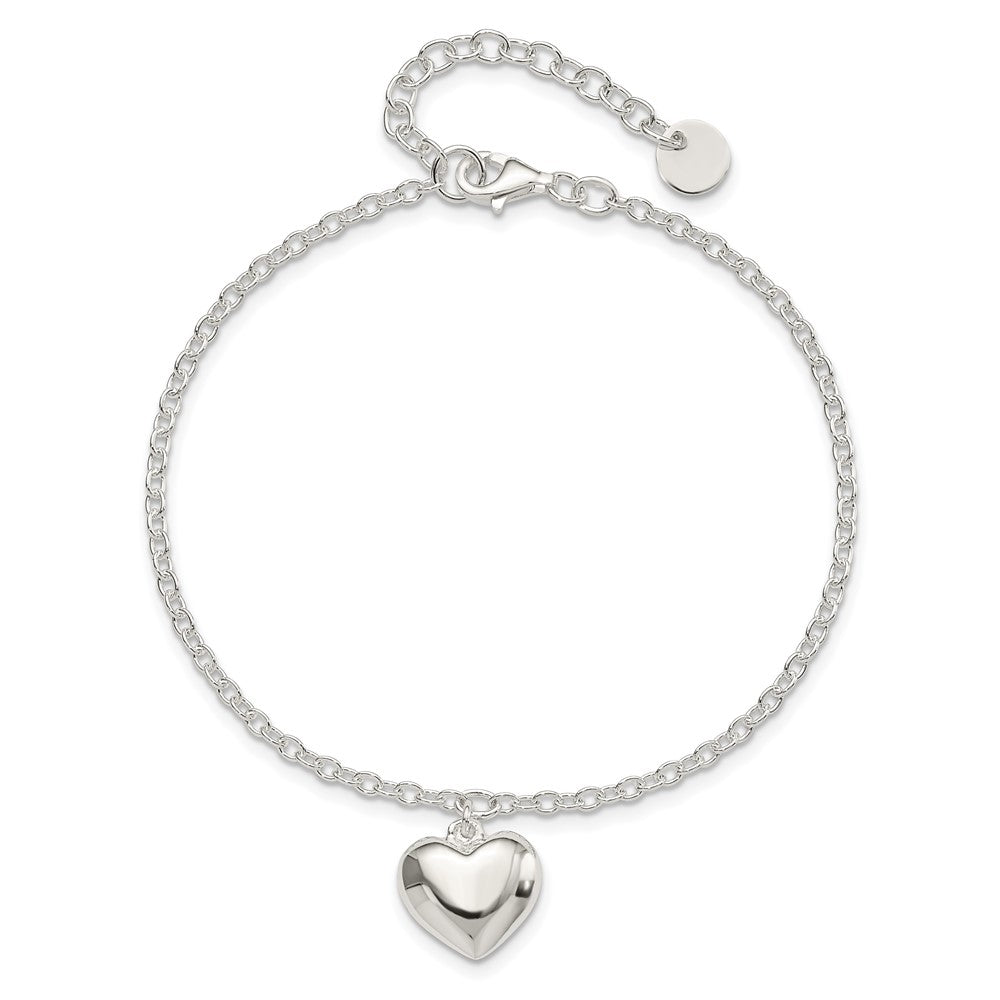 8 Inch Sterling Silver Puffed Heart W/1.5In Ext Bracelet