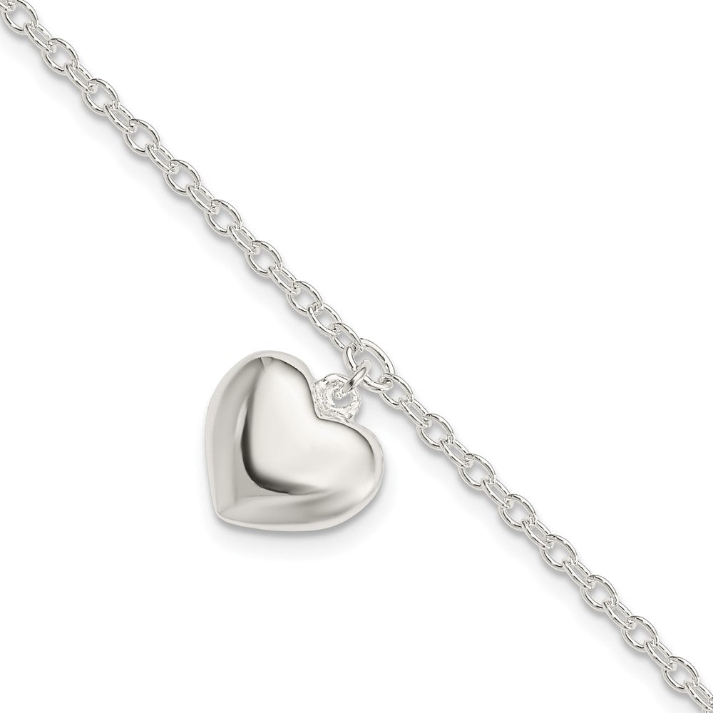 8 Inch Sterling Silver Puffed Heart W/1.5In Ext Bracelet