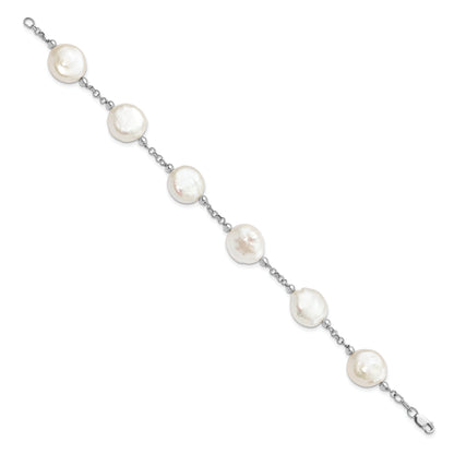 7.5 Inch Sterling Silver Rhod-Plated 12-13 Coin Fwc Pearl 6 Stat Bracelet