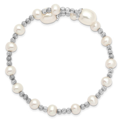 Sterling Silver Rh-Plated 5-6mm And 8mm White Fwc Pearl Coil Bangle