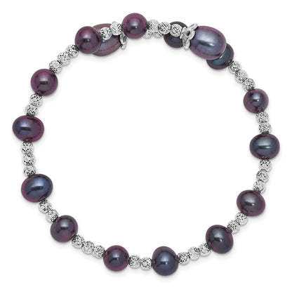 Sterling Silver Rh-Plated 6-7mm And 8mm Black Fwc Pearl Coil Bangle