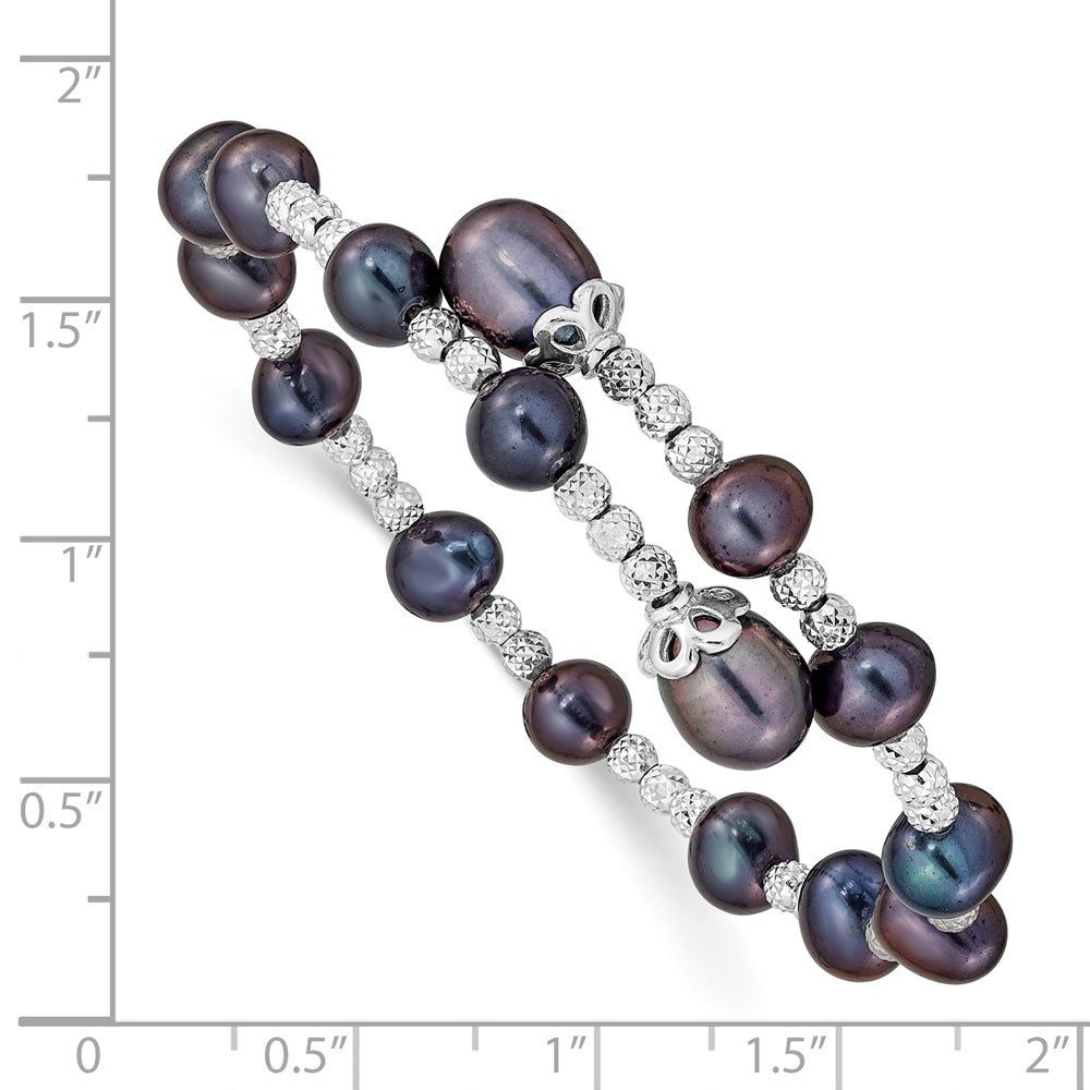 Sterling Silver Rh-Plated 6-7mm And 8mm Black Fwc Pearl Coil Bangle