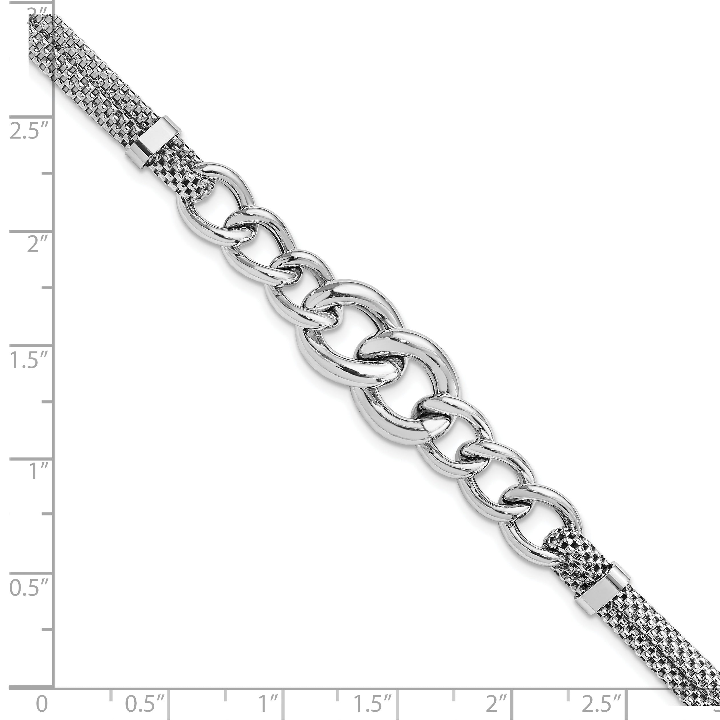 7 Inch Sterling Silver Rhodium-Plated Fancy Chain W/1In Ext. 2-Strand Bracelet