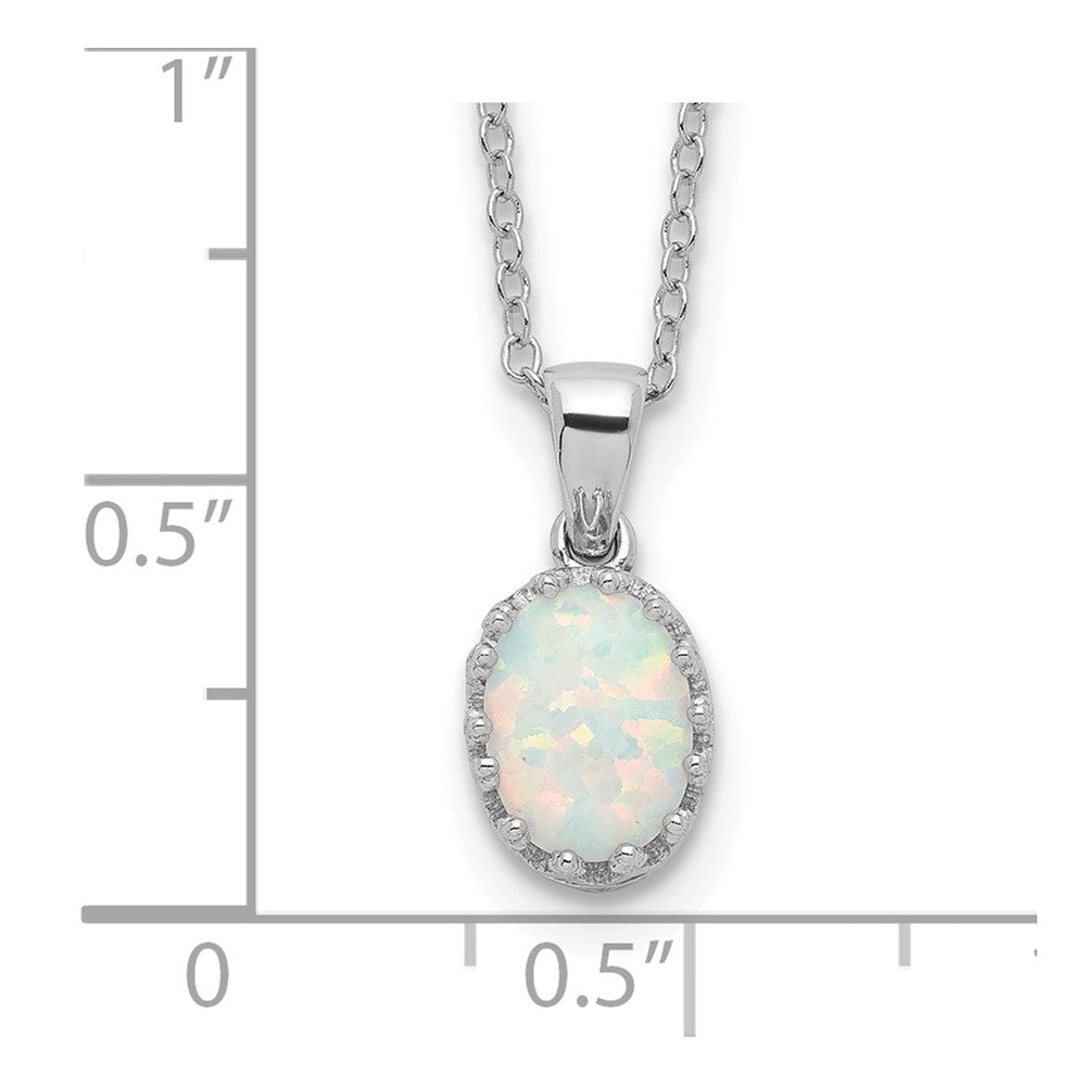 Sterling Silver Rhodium-Plated Polish Oval Created Opal Necklace