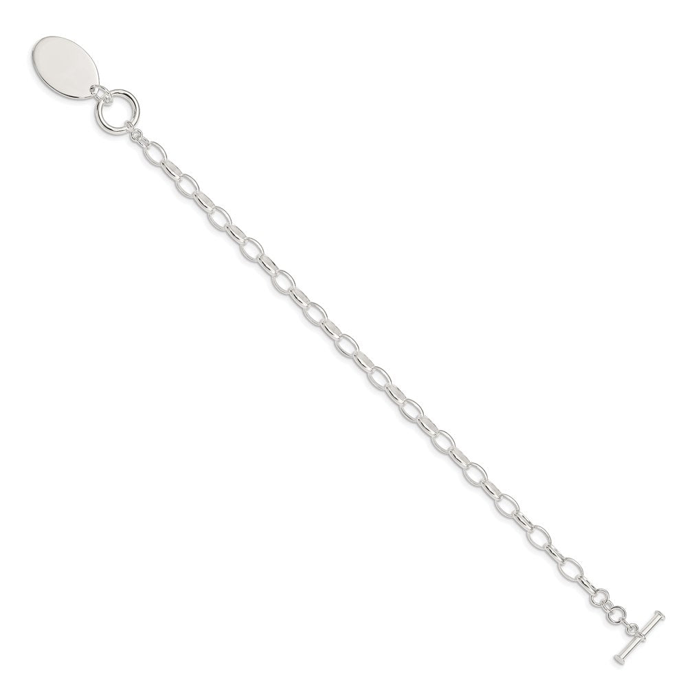 7 Inch Sterling Silver Rhodium-Plated Fancy Oval Disc Bracelet
