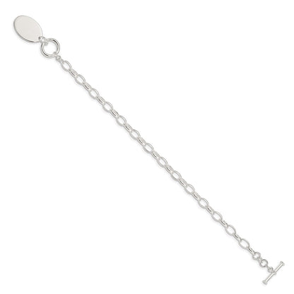 7 Inch Sterling Silver Rhodium-Plated Fancy Oval Disc Bracelet