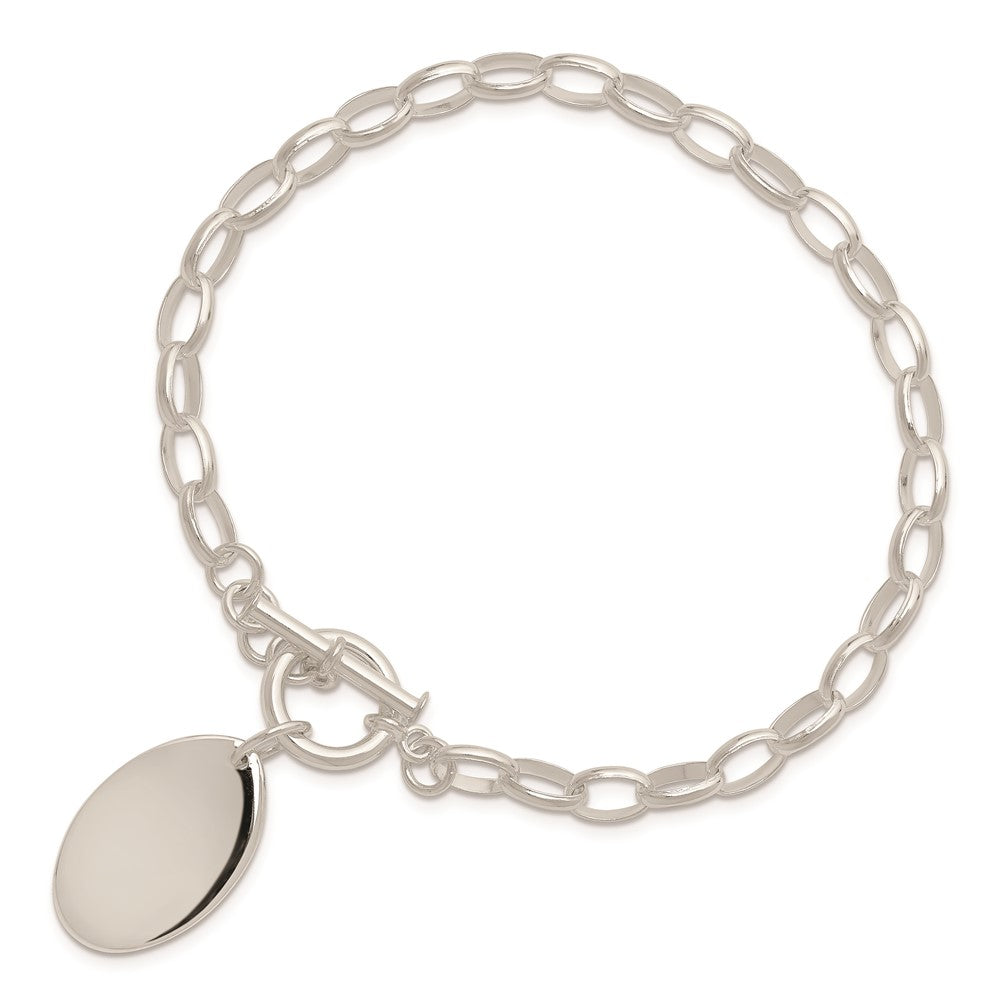 7 Inch Sterling Silver Rhodium-Plated Fancy Oval Disc Bracelet