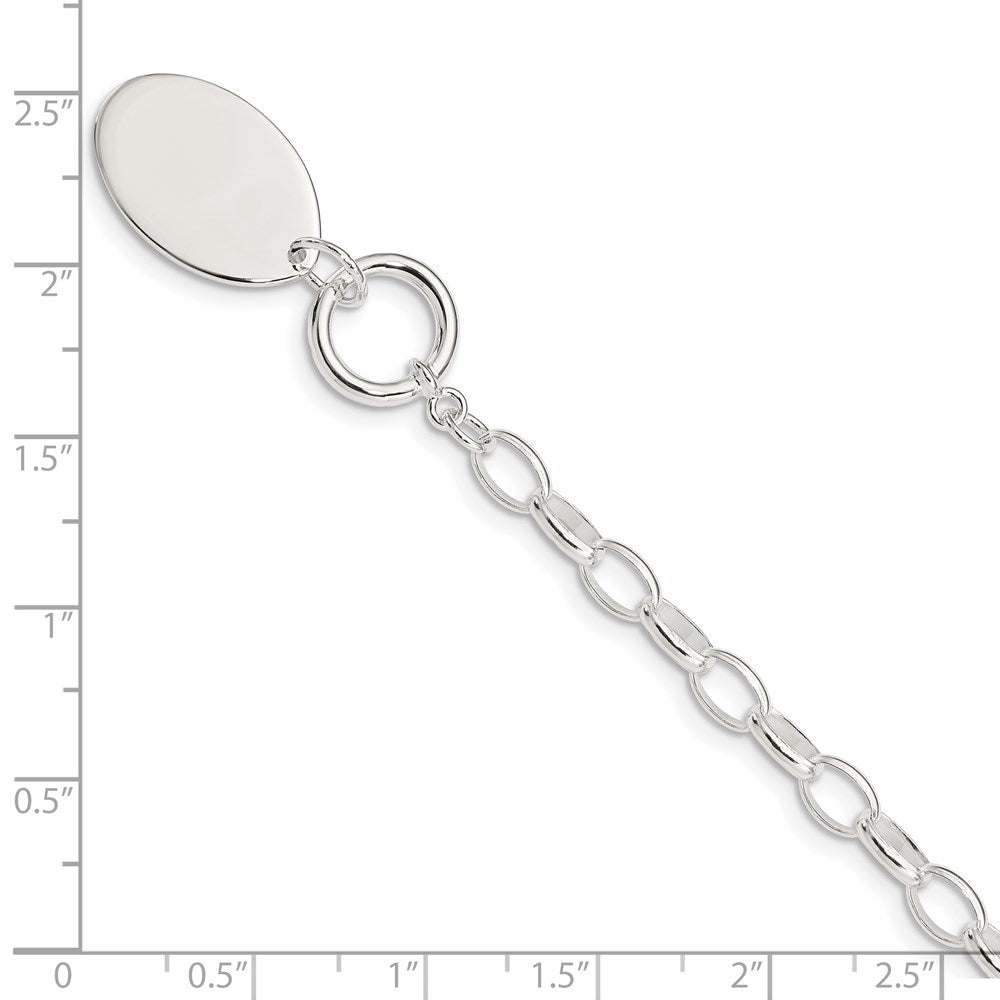 7 Inch Sterling Silver Rhodium-Plated Fancy Oval Disc Bracelet