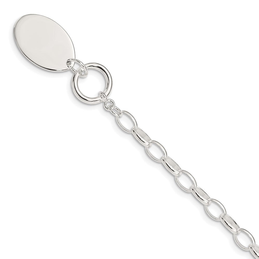 7 Inch Sterling Silver Rhodium-Plated Fancy Oval Disc Bracelet