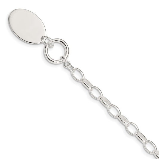 7 Inch Sterling Silver Rhodium-Plated Fancy Oval Disc Bracelet