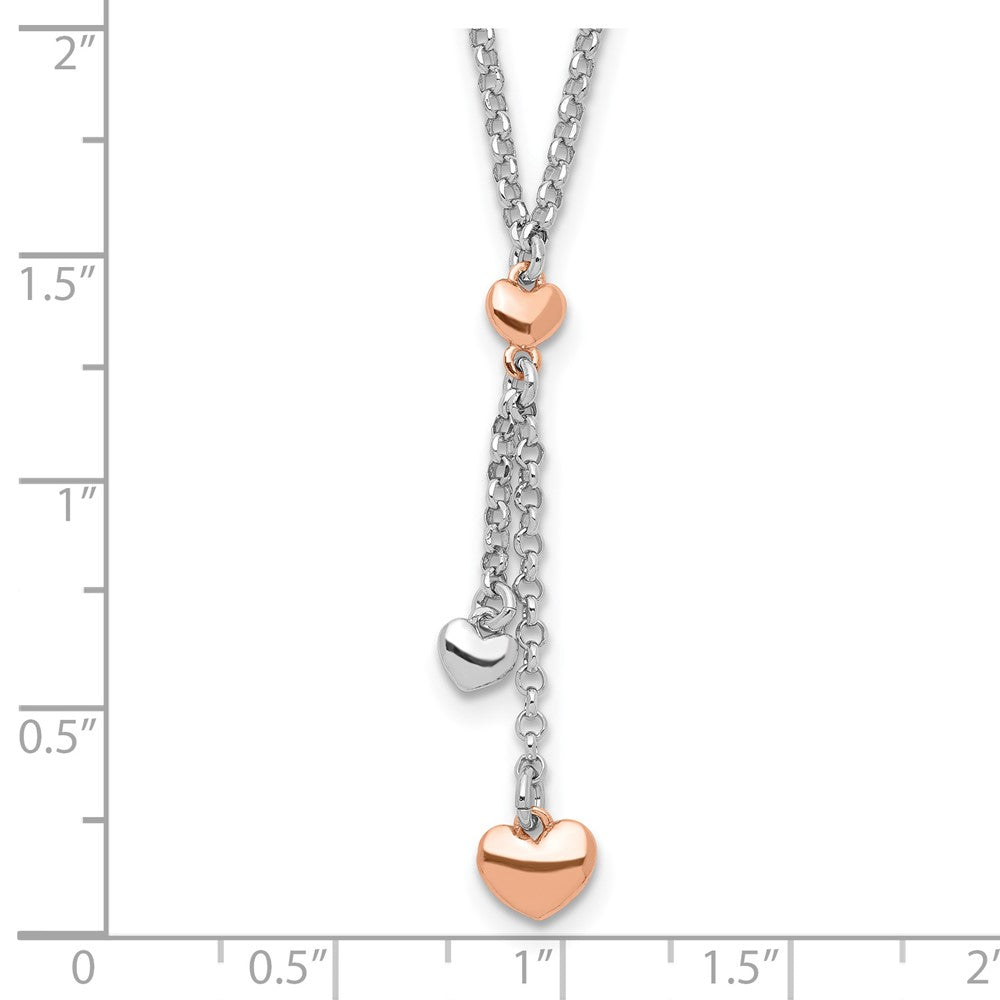 Sterling Silver Rh-Plated Rose Gold-Plated Heart 1.5In Ext.Necklace