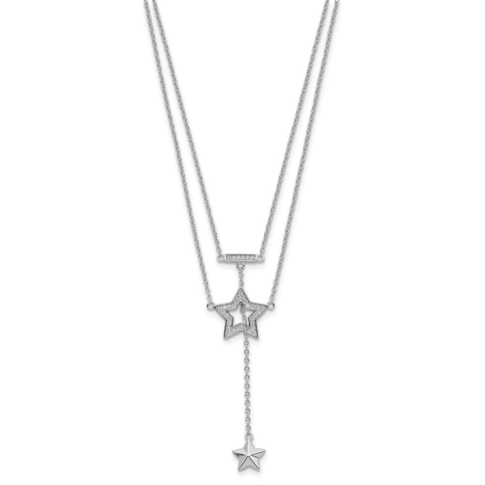 Sterling Silver Rhodium-Plated 2-Strand Cz Star W/1In. Ext. Necklace