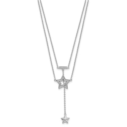 Sterling Silver Rhodium-Plated 2-Strand Cz Star W/1In. Ext. Necklace