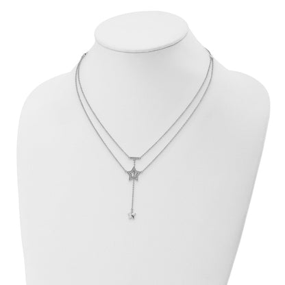 Sterling Silver Rhodium-Plated 2-Strand Cz Star W/1In. Ext. Necklace