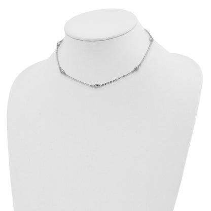 Sterling Silver Rhodium-Plated Diamond-Cut Oval Beads W/3In Ext Choker