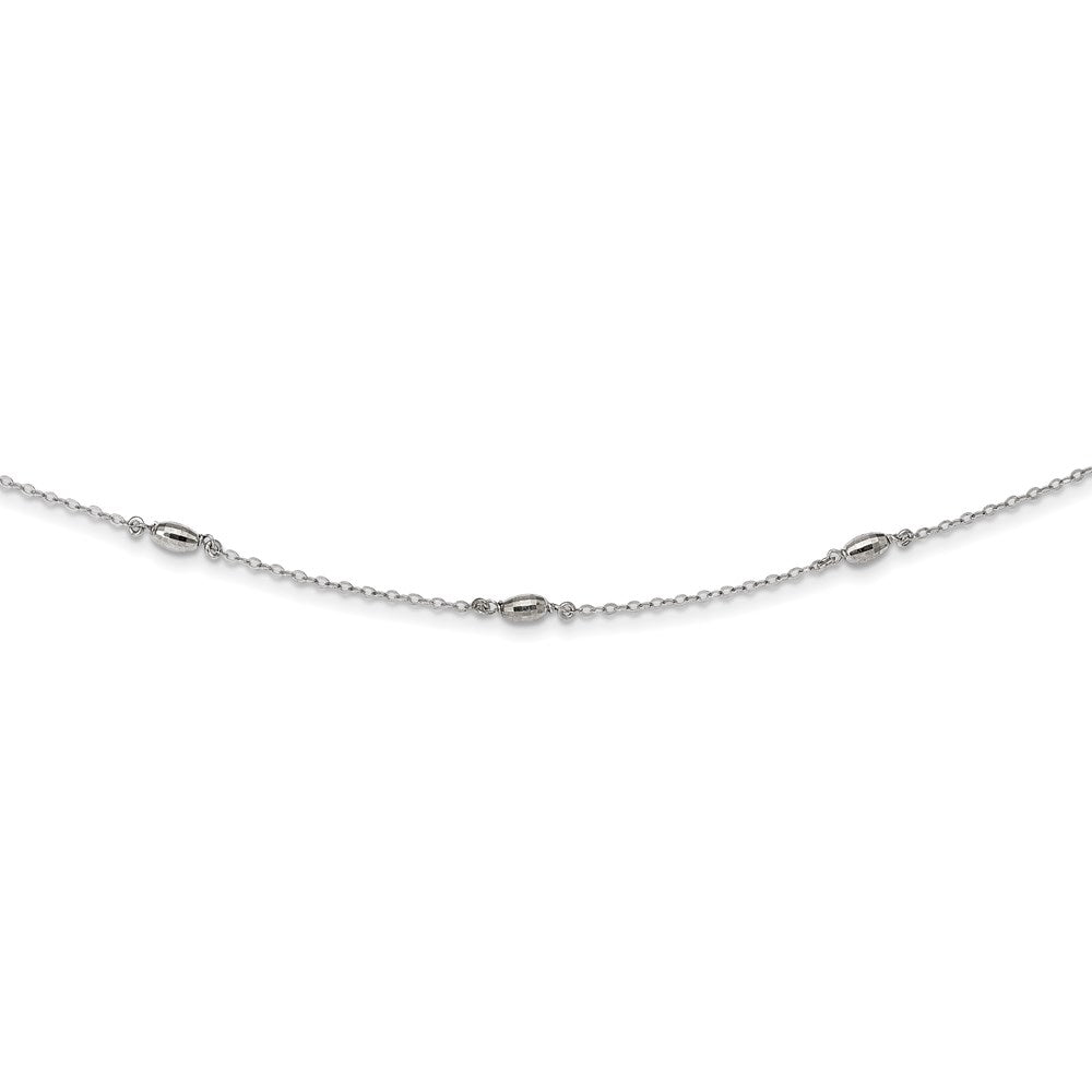 Sterling Silver Rhodium-Plated Diamond-Cut Oval Beads W/3In Ext Choker