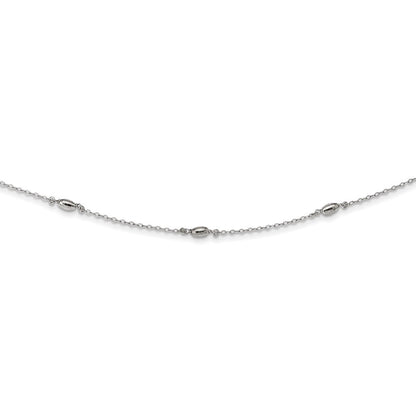 Sterling Silver Rhodium-Plated Diamond-Cut Oval Beads W/3In Ext Choker