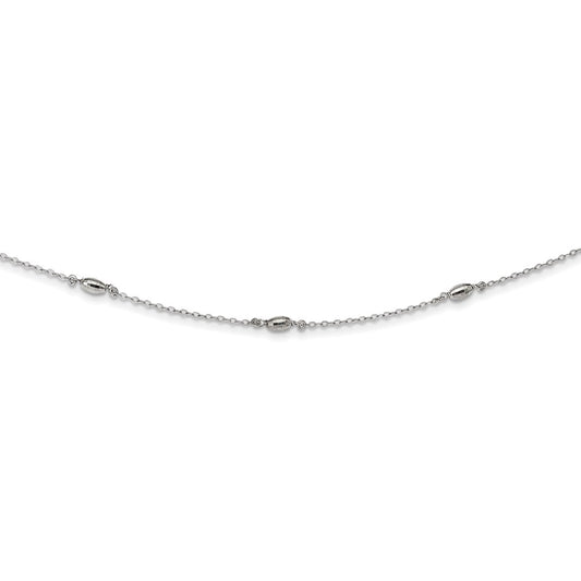 Sterling Silver Rhodium-Plated Diamond-Cut Oval Beads W/3In Ext Choker