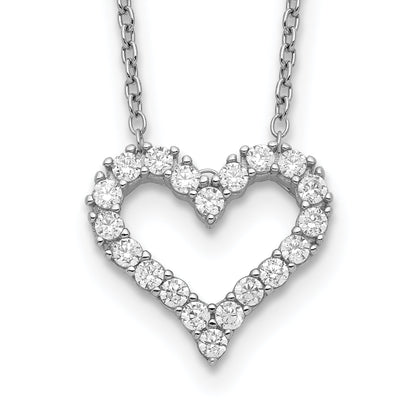 Sterling Silver Rhodium-Plated Cz Open Heart 16 Inch Necklace With 2 Extension