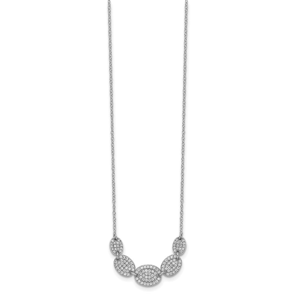 Sterling Silver Rhodium-Plated 5-Cz Ovals W/2In Ext Necklace