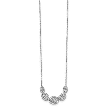 Sterling Silver Rhodium-Plated 5-Cz Ovals W/2In Ext Necklace